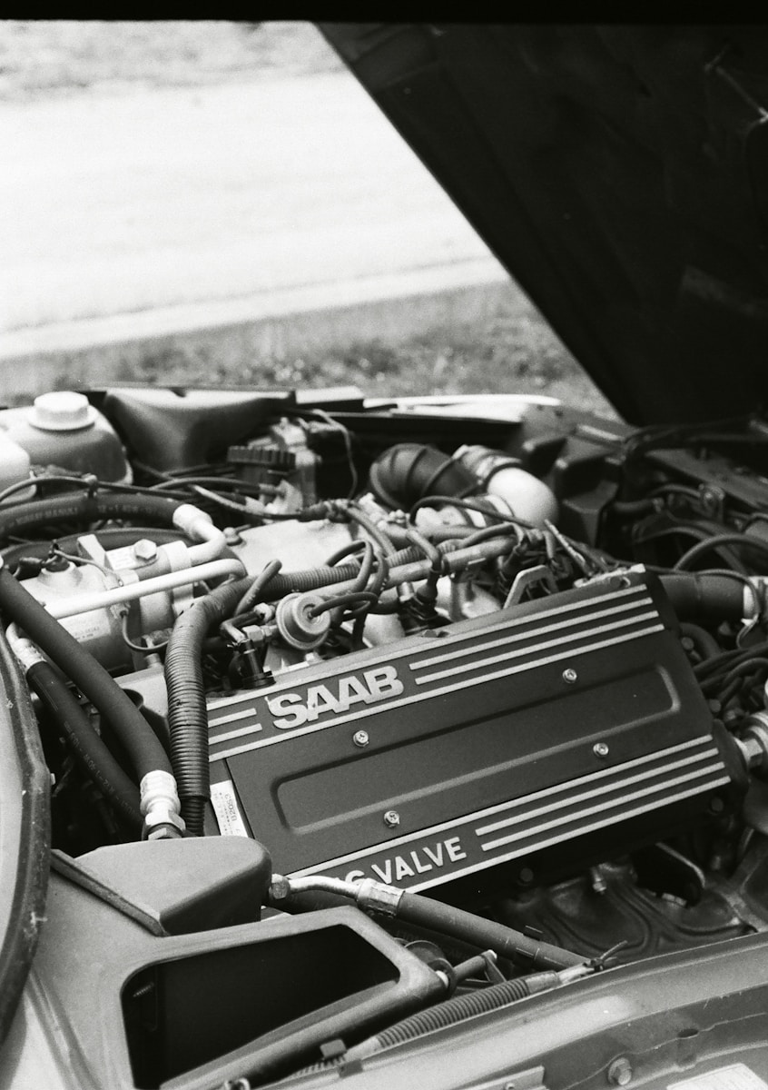 the engine compartment of a car with the hood open